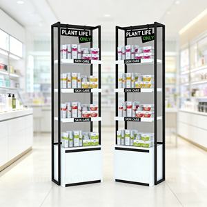 Custom <b>Perfume</b> Display <b>Cabinet</b> with Wooden Drawers Luxury Metal Floor Showcase for Skincare & Cosmetics Boutique - Product Image 1