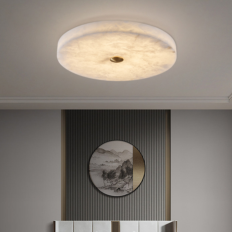 Customized Modern Style Marble LED Ceiling Lamp with Touch Control Warm White Iron Base for Bedroom Home Decor
