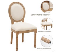 Chaises de salle à manger de style français vintage DISHI avec dossier rond, chaises de banquet, chaises en bois rembourrées avec accoudoirs