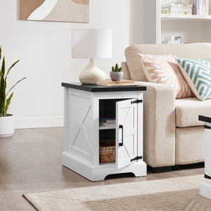 Farmhouse End Table With Barn Door Storage <b>Shelf</b> <b>Rustic</b> Sofa Side Table - Product Image 4