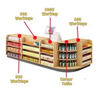 Comptoir de caisse de supermarché moderne en bois, bureau de caissier commercial avec étagères pour magasin de détail