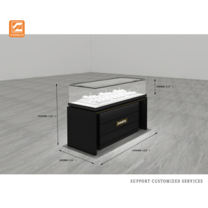 Comptoir de présentation de bijoux de luxe moderne avec éclairage LED, vitrine de vente au détail en verre noir sur mesure pour boutique de bijoux en centre commercial - Product Image 2