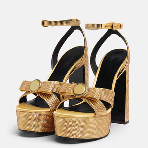 Sandalias de Plataforma Gruesa para Mujer, Tacones Altos y Gruesos, Correas en el Tobillo, Lazo Frontal, Diamantes, Colores Personalizados - Product Image 5