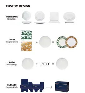 PITO 16Pcs/Set HoReCa Hotel Modern Porcelain Ceramic Dinnerware Set Plate Dish Bone China Dinner Plate Set
