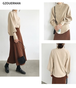 2024 nuova moda <span class=keywords><strong>donna</strong></span> <span class=keywords><strong>grande</strong></span> sbuffo manica a lanterna primavera autunno collo singolo camicie <span class=keywords><strong>con</strong></span> collo alto da ufficio camicetta da lavoro <span class=keywords><strong>camicia</strong></span> solida - Product Image 6