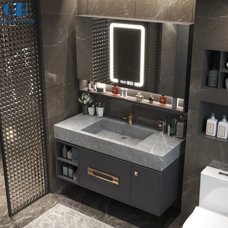 Wholesale Bathroom Furniture Vanity Set Wall Mounted Vanity With Sink And Led Mirror Cabinets