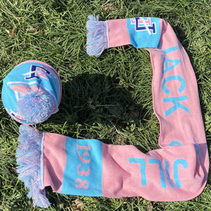 Set <span class=keywords><strong>Sciarpa</strong></span>, Cappello <span class=keywords><strong>e</strong></span> <span class=keywords><strong>Guanti</strong></span> JJOA per Donne, Rosa Chiaro <span class=keywords><strong>e</strong></span> Blu, con Lettere Greche, Confraternita 'Dal 1938', Jack and Jill of America - Product Image 3