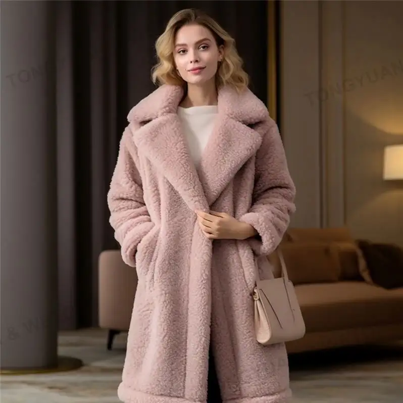 Womens Plus Size Clothing Fashion Design Popular Winter Cashmere Teddy Trench Coat Women Long Lamb Wool Coat