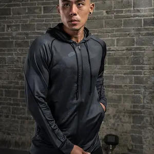 Chạy Tracksuit thể thao phòng tập thể dục thể dục đội mũ trùm đầu chạy Bộ Tracksuit ngoài trời nhanh khô thoáng khí thể thao áo khoác áo khoác cho nam giới 723