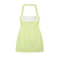 SHENZHU 2026 Robe d'été fraîche et élégante, coupe ajustée, sans manches, à taille cintrée, à petits carreaux, col licou 3152397