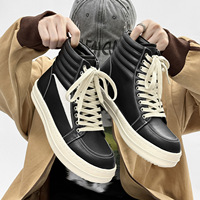 Chaussure homme de haute qualité, baskets montantes femme, automne, maille noire, lacets, designer de luxe, Owens, cuir, semelle épaisse, décontractée, plate