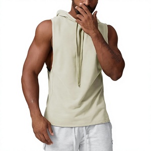 <b>Men's</b> Hooded <b>Sleeveless</b> Sweatshirt Washed Cotton Jersey <b>Pullover</b> Quick Dry Breathable Casual Gym wear - Product Image 3