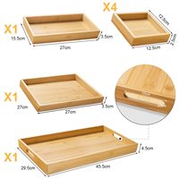 Plateaux de service en bois de bambou avec poignée-Lot de 7-Grands, moyens, petits et mini-Plateaux polyvalents imbriqués-pour le petit-déjeuner,