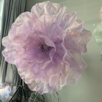 Décoration florale géante moderne personnalisée en organza, grande fleur rose en tissu transparent pour toile de fond de scène de mariage, événements, fêtes, vitrine de centre commercial