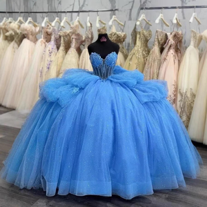 strapless open back dress Royal Blue Princess Train Wedding Bridal Sequined Ball Gown 40 main image 0