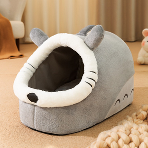 บ้านแมว บ้านสุนัข แบบถ้ำ พร้อมของเล่นลูกบอลแบบอินเทอร์แอคทีฟ บ้านแมวพับได้ บ้านแมวผ้าพลัฌมีหู - Product Image 2