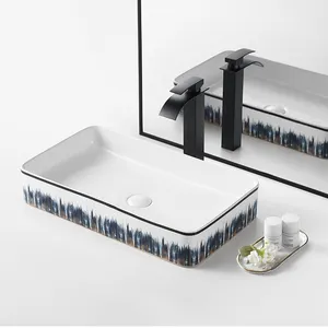 आधुनिक शैली कला बेसिन हस्तनिर्मित बनावट सफेद के लिए आयताकार हस्तनिर्मित चित्रित वॉश सिरेमिक Countertop बेसिन सिंक बाथरूम