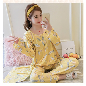 Pyjama en soie de lait pour femmes, style coréen, ensemble trois pièces à manches longues, vêtements de nuit d'été et d'automne, tissu polyester fin - Product Image 4