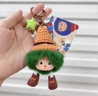 Porte-clés en peluche Kawaii en coton au crochet, 4 couleurs, avec pompon moelleux de dessin animé, breloque de sac, personnage elfe mignon, logo personnalisé