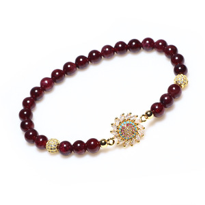 European Style Crystal Rhinestone Floral Garnet <b>Beaded</b> <b>Bracelet</b> For Women And Couples Gift Jewelry - Product Image 3