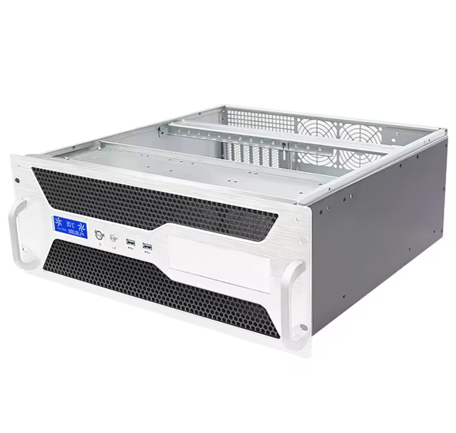 Industrial Rackmount ATX PC Computer 4U Server Chassis with Power Supply 5.25 Inch Workstation Server Case Plastic Material Fan