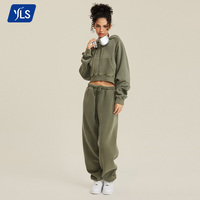 YLSD061 400GSM Cotton Poly Fleece Soft Boxy Fit Hoodie Set Vintage Washed 8 Piece Set Sweatsuit pour femmes