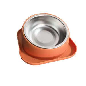 Stainless steel bowl cat dog SUS304 pet bowl with plastic stand 8 Oz dog food bowl