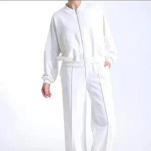 Zip-up Straight Pants Set Custom 2 Piece Sport Casual Wear Autumn Winter Set Clothing For Women