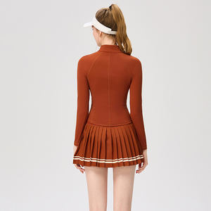 Conjunto de Tenis de 2 Piezas para Mujer, Invierno y Otoño, Cuello Alto, Cremallera, Manga Larga, Bolsillos Laterales, Falda de Tenis y Golf, Estiliza la Figura, para Entrenamiento - Product Image 5