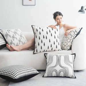 Funda de almohada con diseño abstracto moderno, funda de almohada trasera de gama alta, funda de almohada blanca y negra, funda de cojín de lujo decorativa para sala de estar - Product Image 1