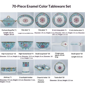 Service de vaisselle en céramique de Jingdezhen, bols et assiettes en porcelaine émaillée, bols et baguettes pour la maison, vaisselle d'hôtel - Product Image 3