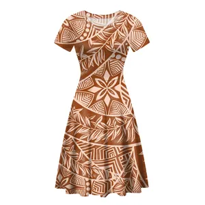 여름 도매 폴리네시아 전통 부족 프린트 소녀 드레스 하와이 맞춤형 패션 드레스 캐주얼 드레스