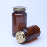 Botol Kaca Buram Berkualitas Tinggi 100cc 200cc 300cc Botol Kaca Soda-lime Berwarna Amber Biru untuk Suplemen Dengan Tutup Logam