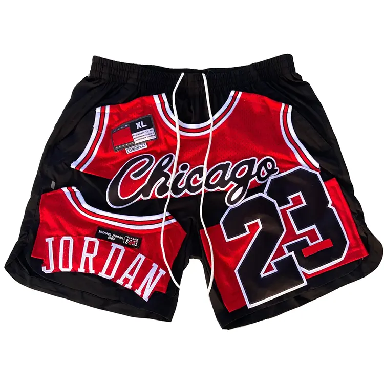 Pantalones cortos personalizados de doble capa de hip hop, pantalones cortos de malla bordada con apliques de puntada de alta calidad, pantalones cortos de baloncesto para hombre just don