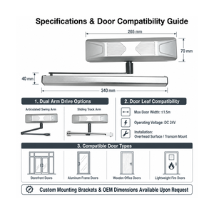 Ouvre-<span class=keywords><strong>porte</strong></span> battant horizontal intelligent 24V DC <span class=keywords><strong>pour</strong></span> <span class=keywords><strong>porte</strong></span> en aluminium, vente en gros, fonctionnement silencieux, installation facile, qualité professionnelle - Product Image 5