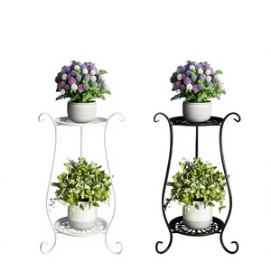 Modern 2 Tier Metal Plant Stand Iron Flower <b>Pot</b> <b>Holder</b> Minimalist Display Rack for Indoor Outdoor Garden Balcony Home Decor - Product Image 2