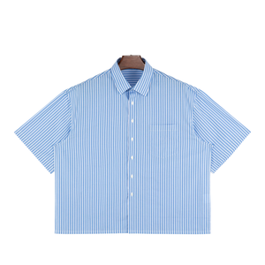Chemise Courte Boxy Bleue 100% Coton Personnalisable à Boutons, Anti-Plis, Col Décontracté, Respirante, Imprimée, Grande Taille, Été - Product Image 3