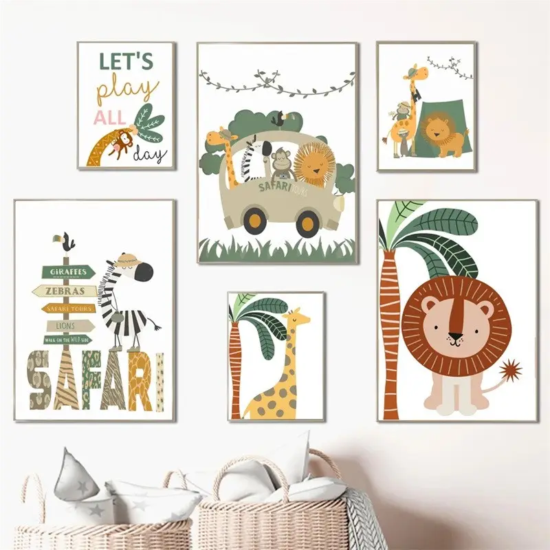 Cartoon Islamitische Muur Kunst Geprint Canvas Kunst Voor Moslim Kid Kinderkamer Slaapkamer Muur Foto Arabische Kalligrafie Kunst Poster Schilderij