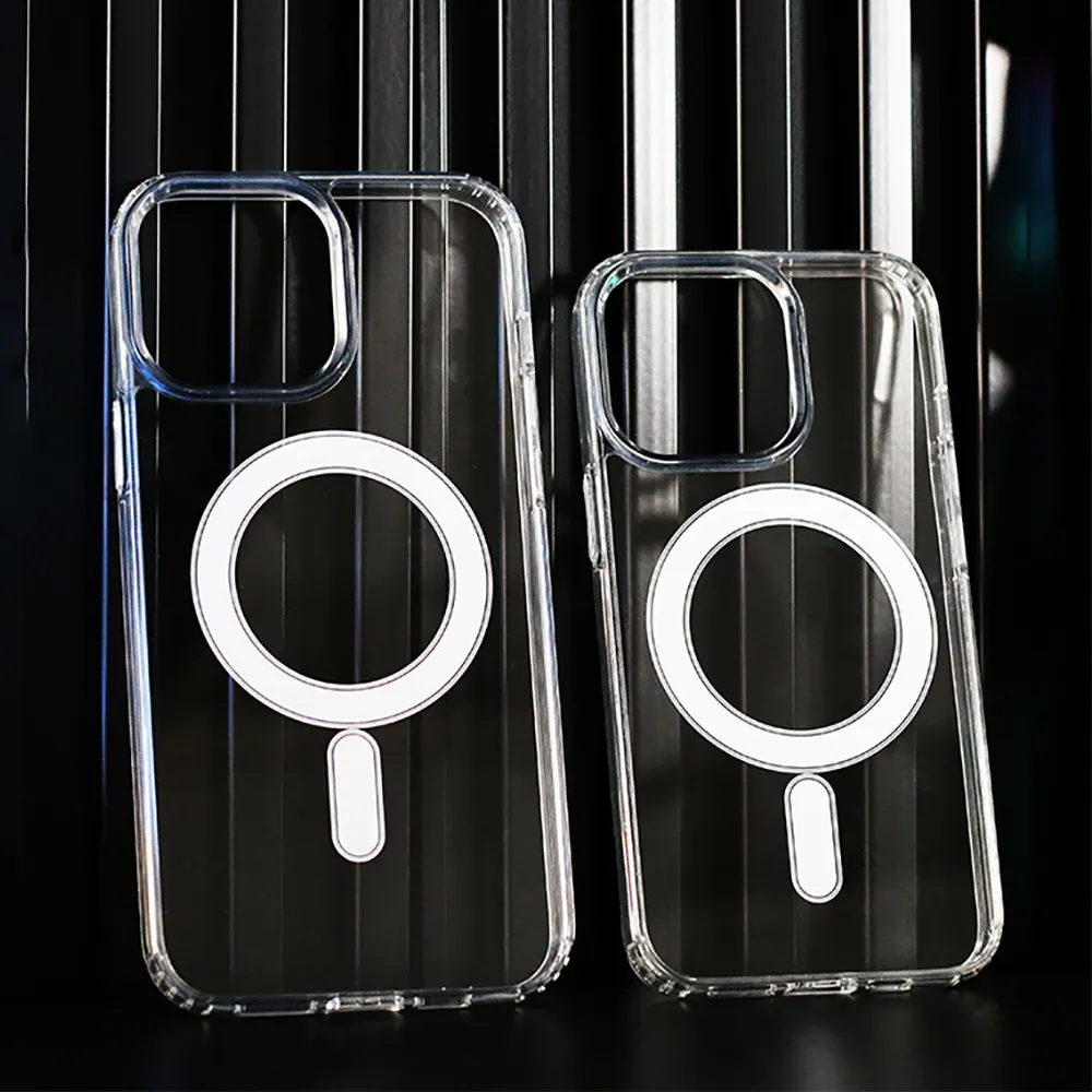 Luxe Anti Geel Helder Magnetische Pc Accessoires Transparante Mobiele Telefoon Case Voor Iphone 15 Pro Max 14