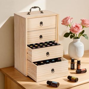 Boîte de rangement en bois pour huiles essentielles, tiroir double couche avec poignée pour l'organisation du maquillage, des parfums et des rouges à lèvres - Product Image 1