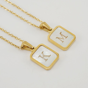 Zogxin Stainless Steel Square Letter Pendant Necklace With Mother Of Pearl Inlay For Women Gift Jewelry - Product Image 4
