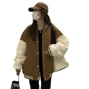 Women's Fleece <b>Lined</b> Baseball Jacket Solid Color Thick Warm Autumn Winter Outerwear Harajuku Style Loose Fit Casual <b>Coat</b> - Product Image 5