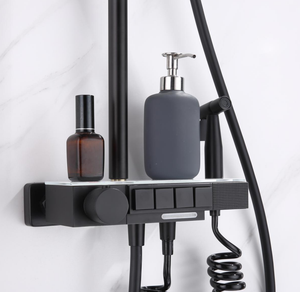 Specchio pioggia a temperatura costante montato a parete bagno bagno bagno doccia portaoggetti nero pressurizzato per uso domestico spettacolo doccia - Product Image 6