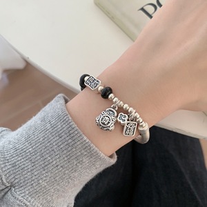 Black Agate S925 Sterling <b>Silver</b> Curved Tube Bracelet Vintage Chinese Style Lucky <b>Charm</b> Unisex Jewelry Everyday Wear - Product Image 2