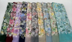 Chất lượng cao Muslim Bridal Wedding Ren Vải Độc Đáo Lilac 3D hoa thêu hạt Bing ren hạt vải - Product Image 6