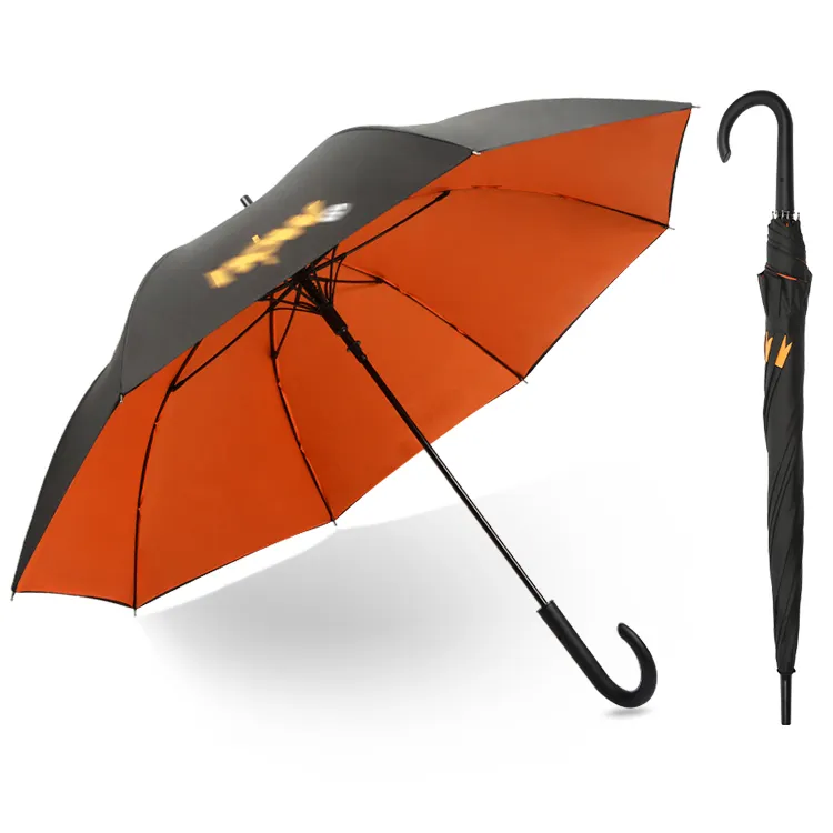 Umwelt freundliche klassische 27-Zoll-Werbemänner kleben gerade Doppels chicht J-Form langen Holzgriff benutzer definierten Regenschirm
