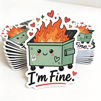 Autocollants personnalisés découpés à la forme « I'm Fine » Meme Comic Personnage émotionnel, en vinyle imperméable, pour bouteille d'eau et carnet