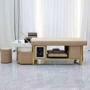 DM 2026 Lit de lavage de cheveux en cuir au design moderne avec structure en acier inoxydable pour salon de coiffure, spa thaïlandais, soins capillaires, salle de bain et salle de sport - Product Image 2