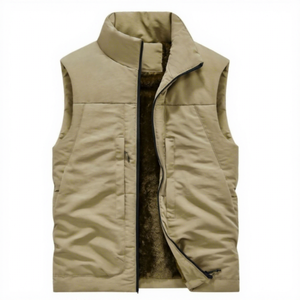 เสื้อกั๊กผู้ชายแบบมีซิป คอตั้ง บุผ้าฝ้ายกันลม สำหรับฤดูหนาว - Product Image 1