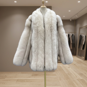 Manteaux d'hiver chauds en fourrure de renard blanc pour hommes, col en V, imperméables, réversibles, rembourrés de duvet, vente en gros OEM - Product Image 3